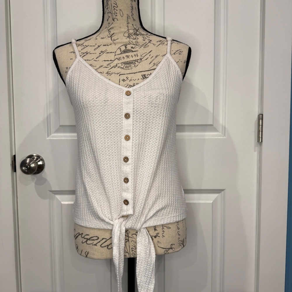 SHEIN Women White Waffle Knit Button Front Tie Knot Cami Tank Top Size XS